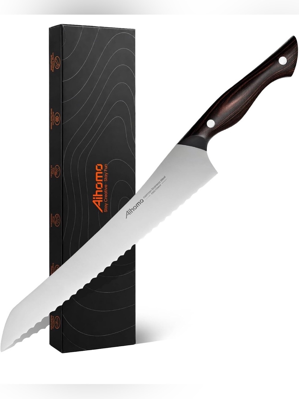 10-Inch Offset Bread Knife, Serrated Sourdough Knife, Japanese style, Steel